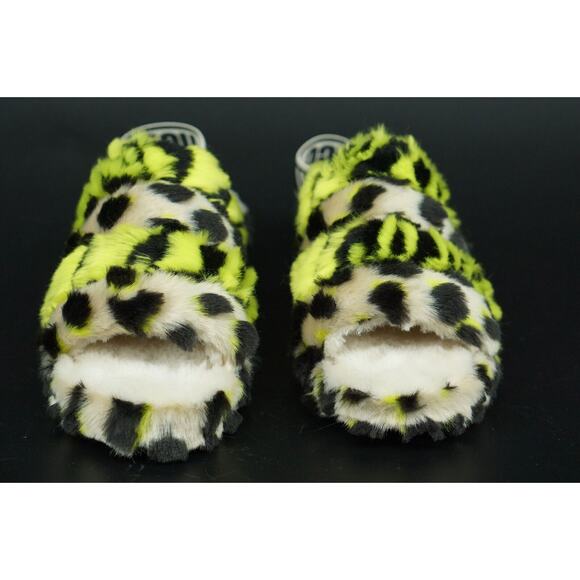 UGG Fluff Yeah Animalia Slingback Sandals Slipper SZ 7 New Leopard green - Picture 9 of 11